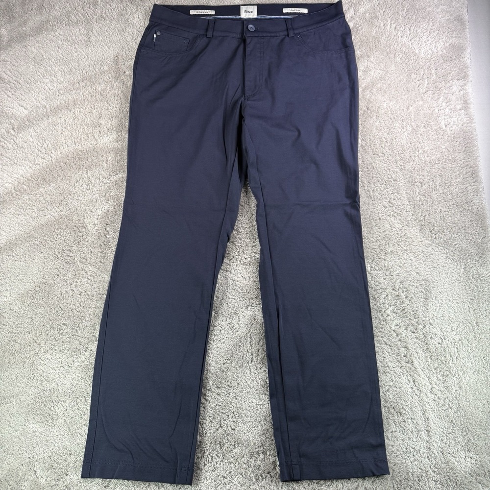 Brax Chuck J Hi Flex Pants Mens 36x31 Navy Stretch Slim Straight 5 Pocket